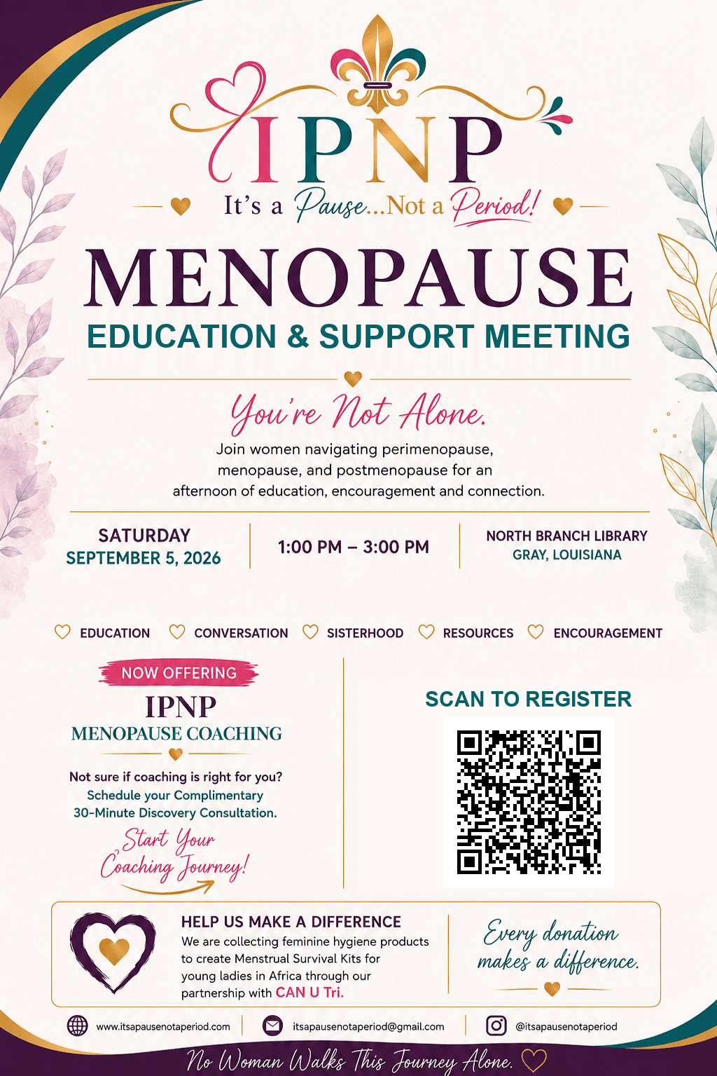 IPNP Menopause Education & Support Meeting flyer