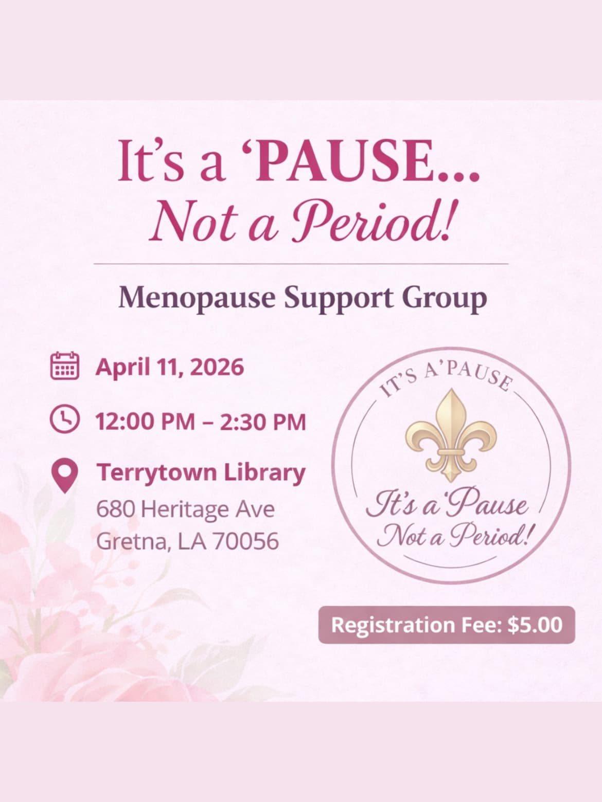 Original graphic for the first IPNP Menopause Support Group meeting on April 11, 2026