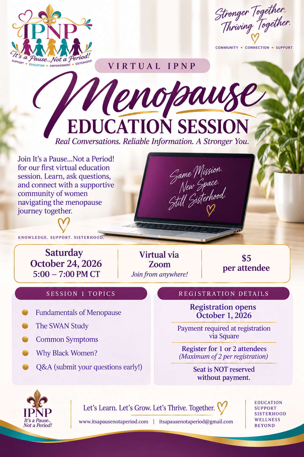 Virtual IPNP Menopause Education Session event flyer